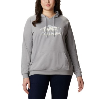 Columbia Hoodie Dames, Logo French Terry Plus Size Grijs, 03HJSBAOY